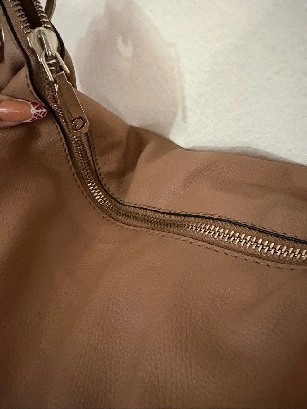 Guess Tan Pebbled Shoulder Hobo Bag with Silver Hardware